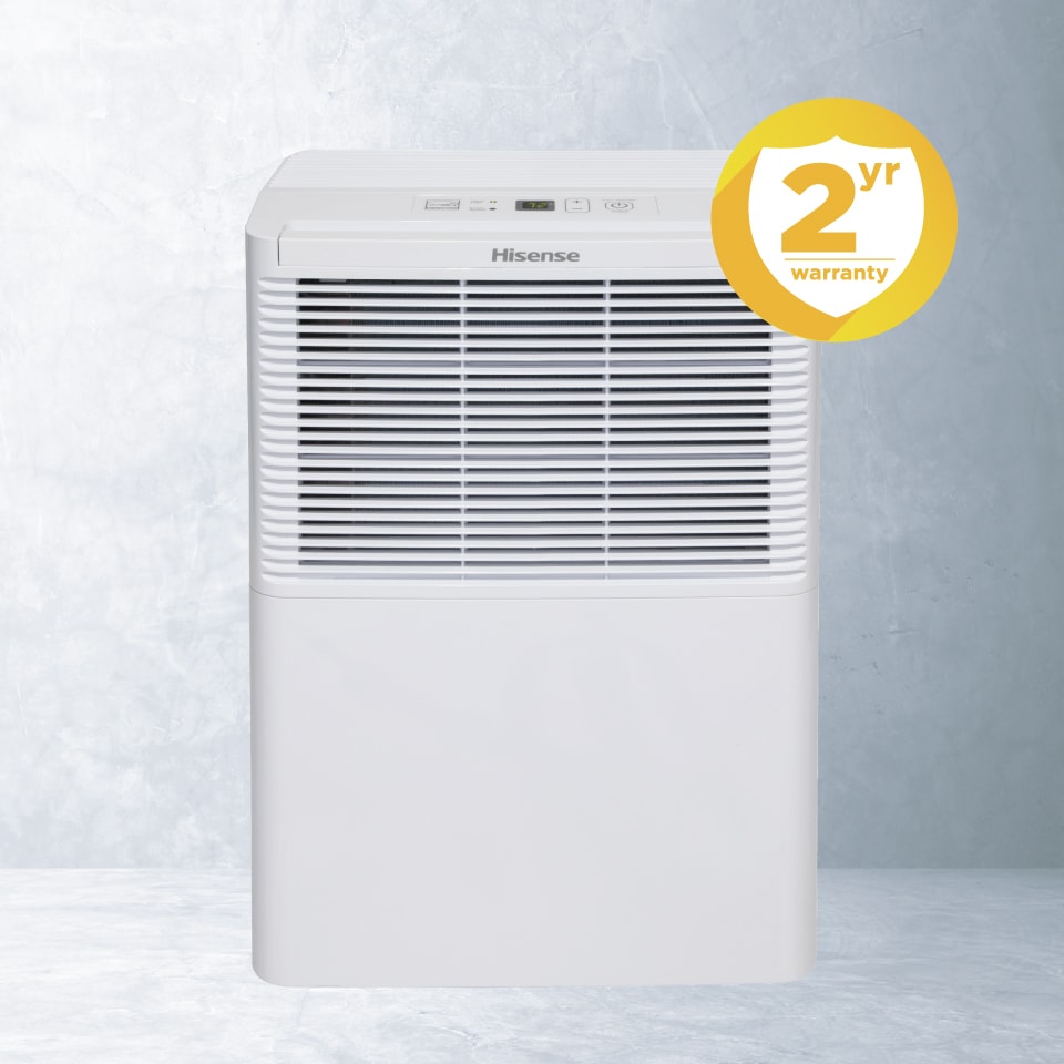 white portable ac with text overlay reading 2yr warranty